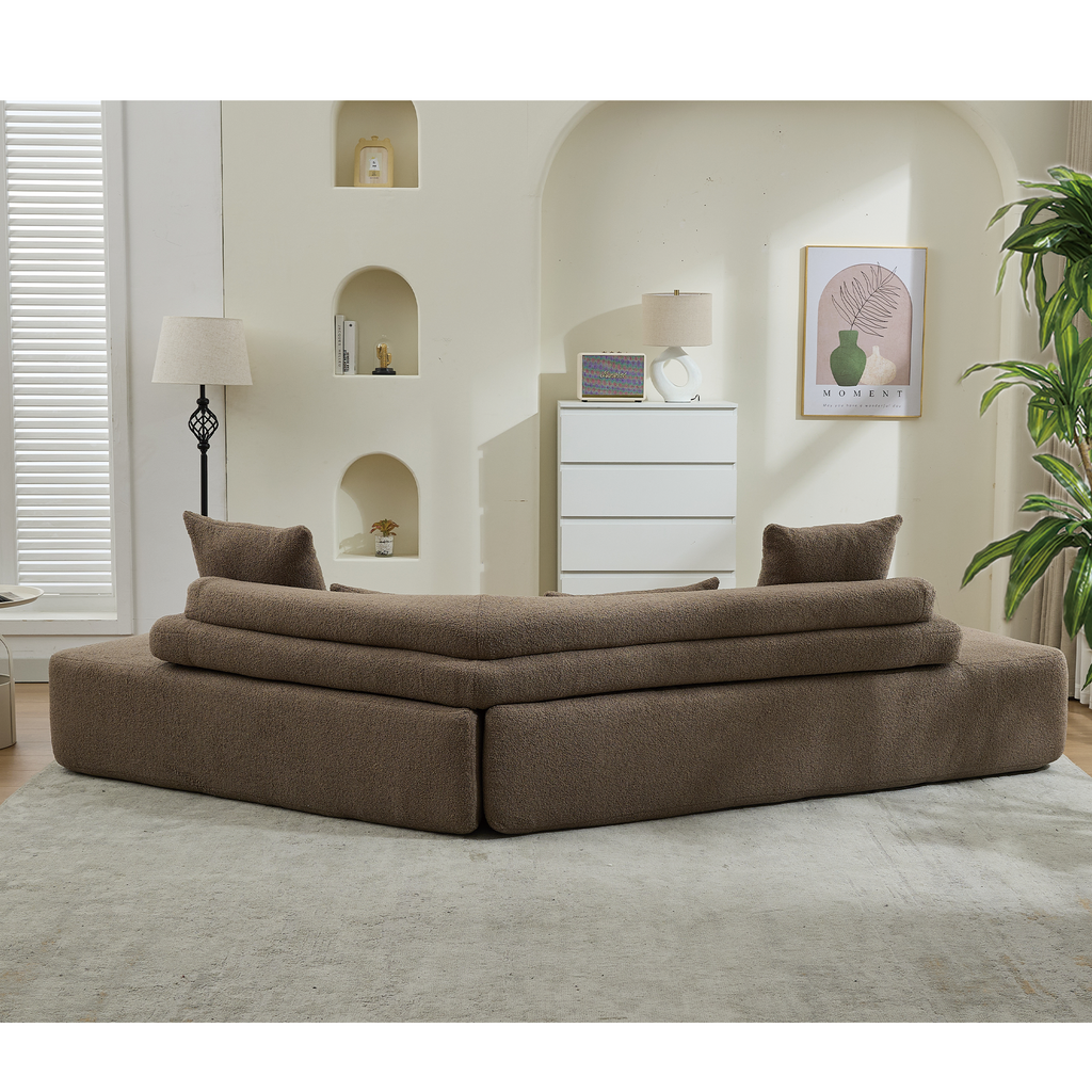 [NEW ARRIVED] [VIDEO PROVIDED] 128Minimalist Cloud Sectional Couch ,Modern Couches ,4-Seater ,No Assembly,Two modular sofa,Boucle Teddy Fabric, upholstered , anti-wrinkle fabric,Brown