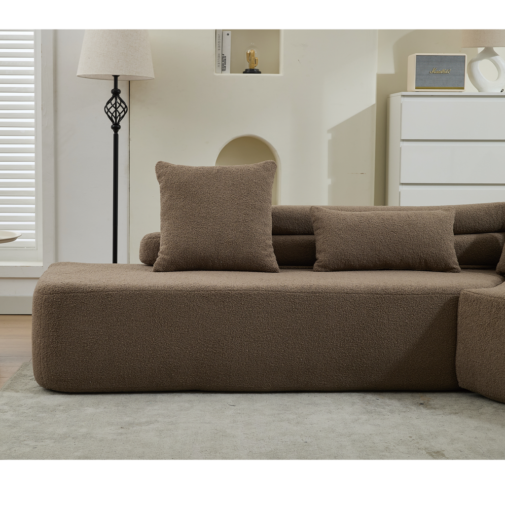 [NEW ARRIVED] [VIDEO PROVIDED] 128Minimalist Cloud Sectional Couch ,Modern Couches ,4-Seater ,No Assembly,Two modular sofa,Boucle Teddy Fabric, upholstered , anti-wrinkle fabric,Brown