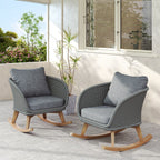 [Set of 2] 29.5' Contemporary Minimalist Gray Wicker Rocking Chair with Soft Polyester Cushions and Durable Wooden Frame, Perfect for Indoor and Outdoor Spaces like Patio, Balcony, or Living Room