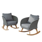 [Set of 2] 29.5' Contemporary Minimalist Gray Wicker Rocking Chair with Soft Polyester Cushions and Durable Wooden Frame, Perfect for Indoor and Outdoor Spaces like Patio, Balcony, or Living Room