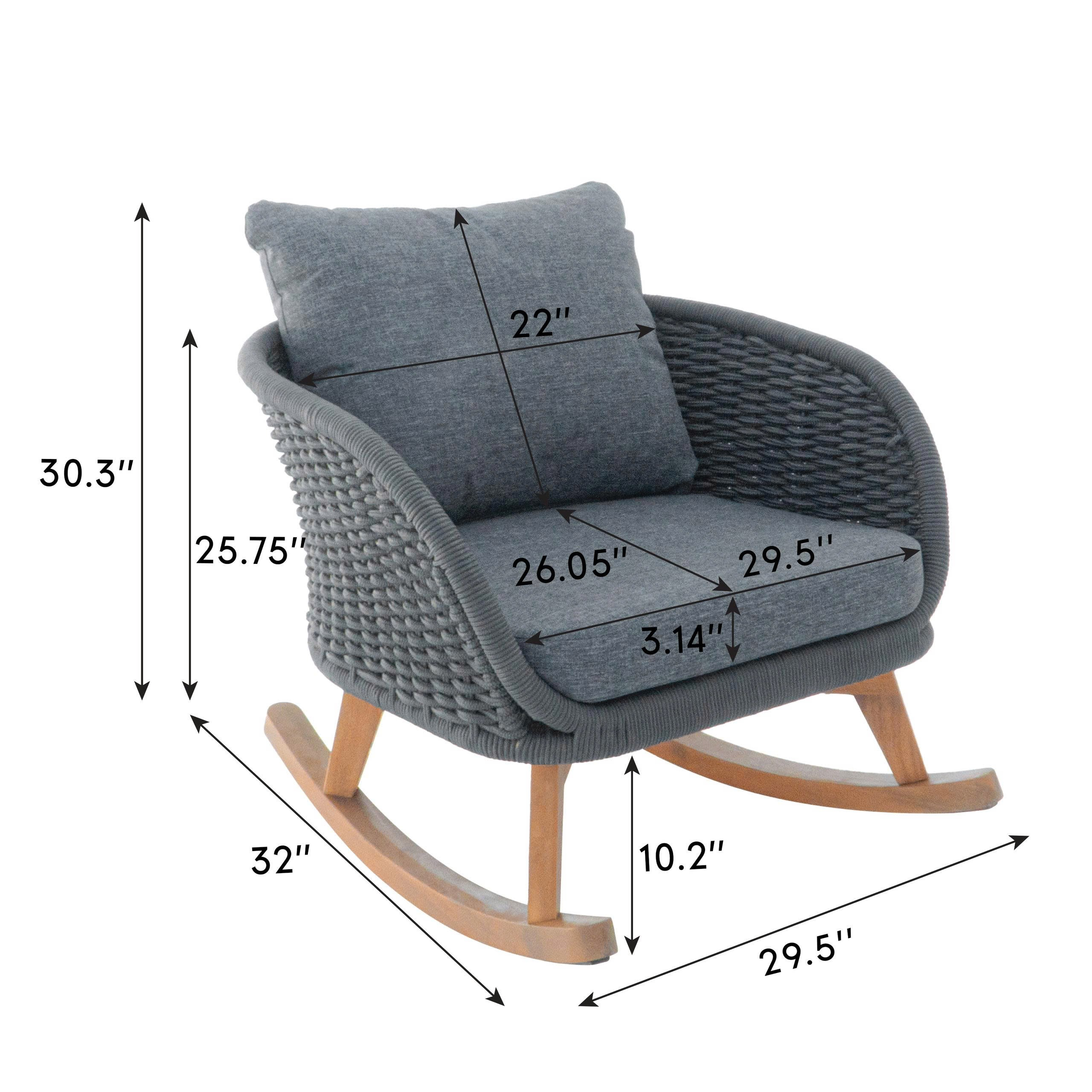 [Set of 2] 29.5' Contemporary Minimalist Gray Wicker Rocking Chair with Soft Polyester Cushions and Durable Wooden Frame, Perfect for Indoor and Outdoor Spaces like Patio, Balcony, or Living Room