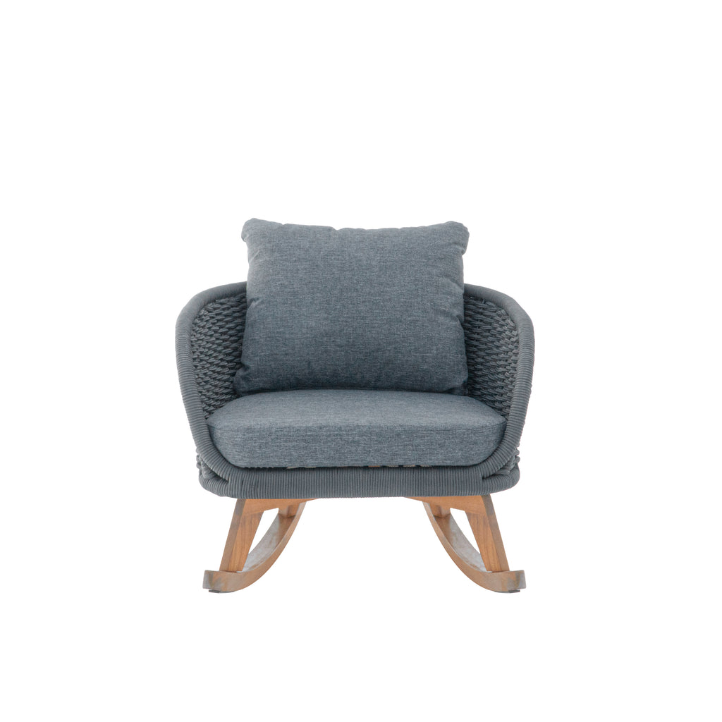 [Set of 2] 29.5' Contemporary Minimalist Gray Wicker Rocking Chair with Soft Polyester Cushions and Durable Wooden Frame, Perfect for Indoor and Outdoor Spaces like Patio, Balcony, or Living Room