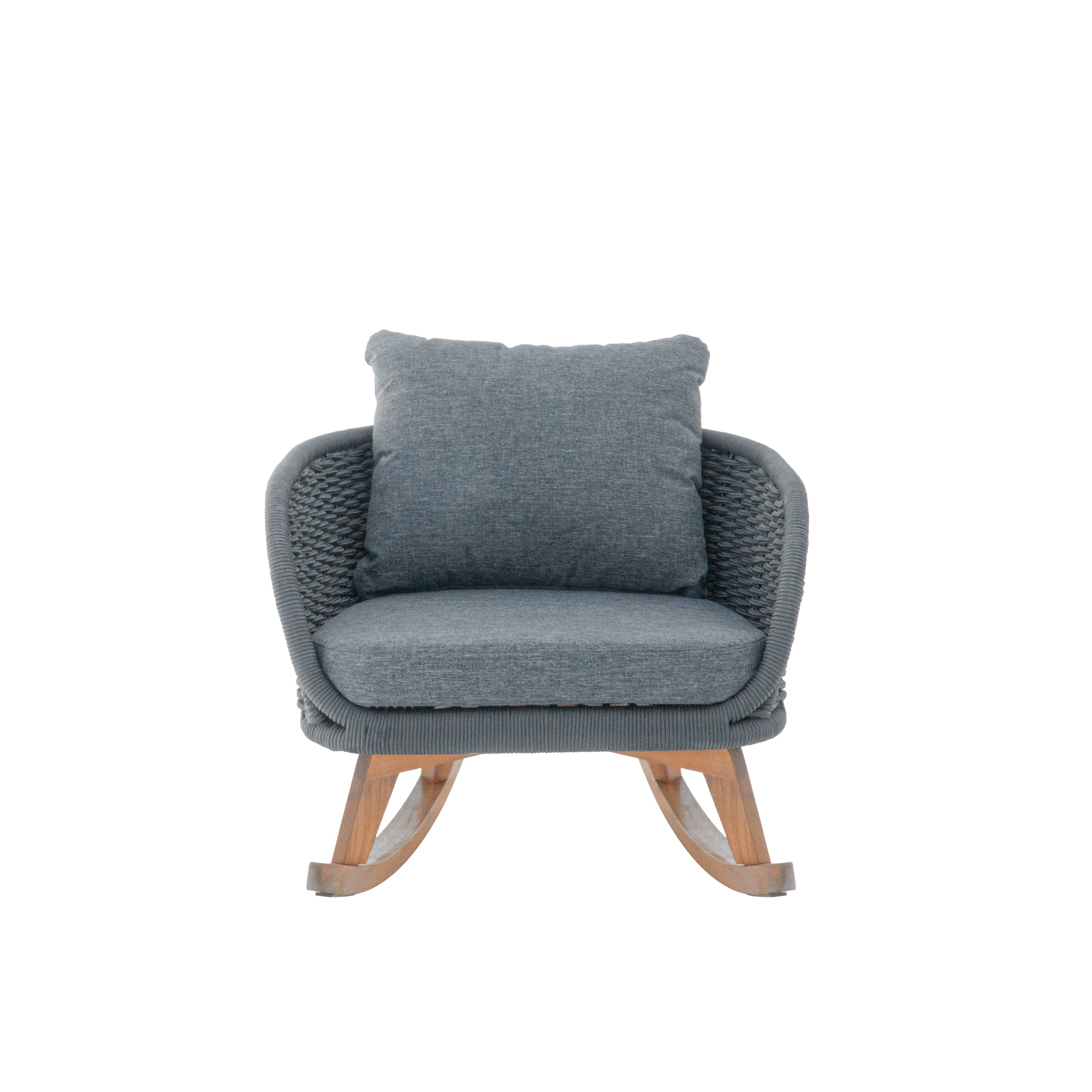 [Set of 2] 29.5' Contemporary Minimalist Gray Wicker Rocking Chair with Soft Polyester Cushions and Durable Wooden Frame, Perfect for Indoor and Outdoor Spaces like Patio, Balcony, or Living Room