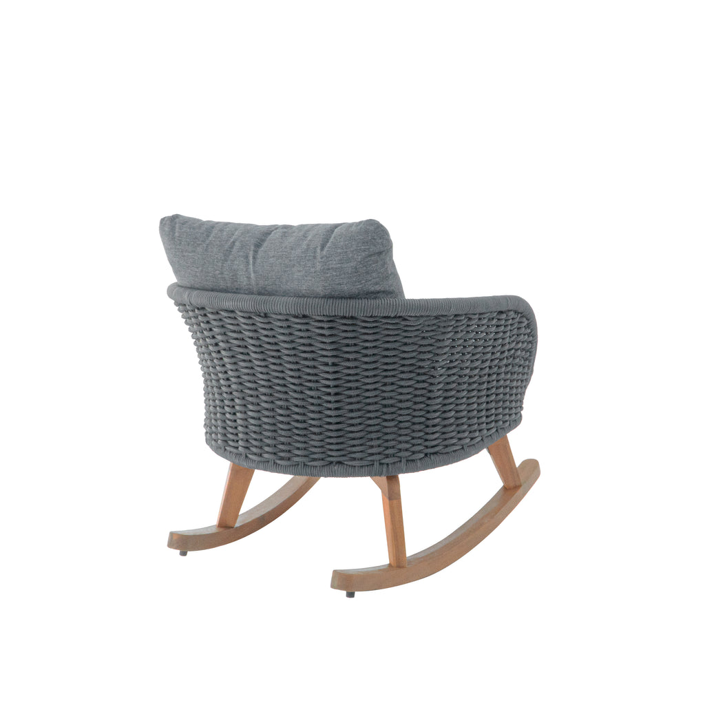 [Set of 2] 29.5' Contemporary Minimalist Gray Wicker Rocking Chair with Soft Polyester Cushions and Durable Wooden Frame, Perfect for Indoor and Outdoor Spaces like Patio, Balcony, or Living Room