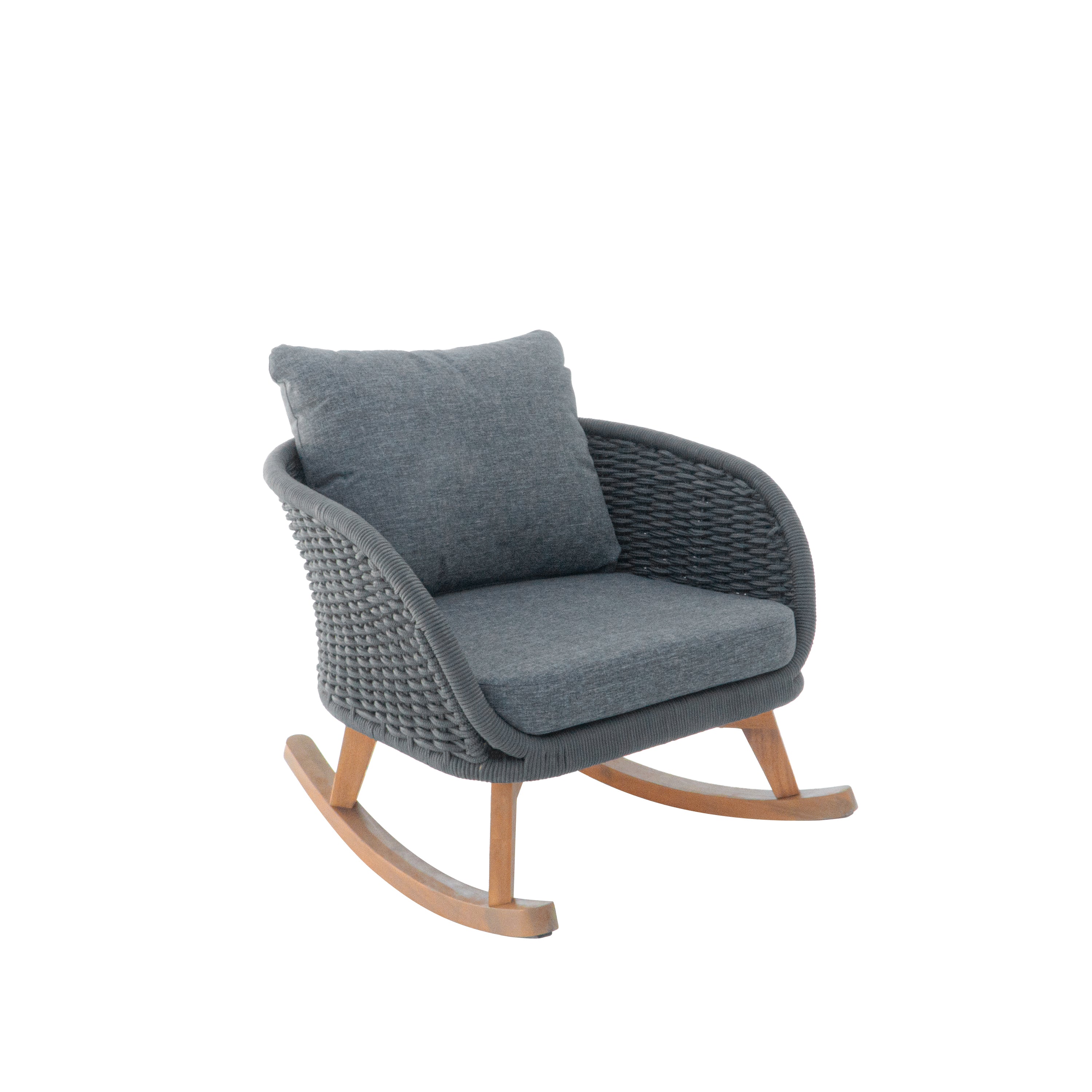 [Set of 2] 29.5' Contemporary Minimalist Gray Wicker Rocking Chair with Soft Polyester Cushions and Durable Wooden Frame, Perfect for Indoor and Outdoor Spaces like Patio, Balcony, or Living Room