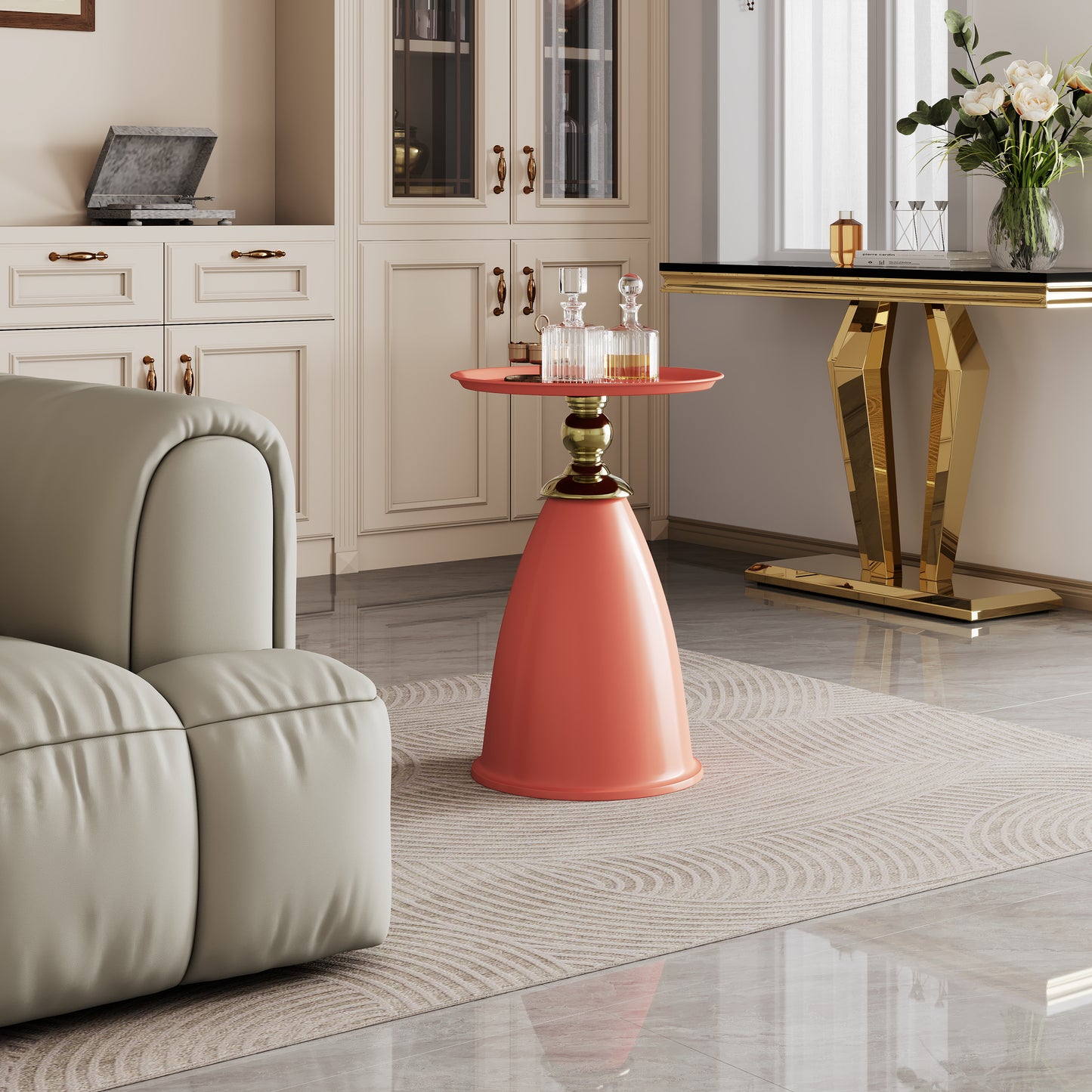 Luxury Design Iron End Table, Minimalist Round Side Table for Small Space