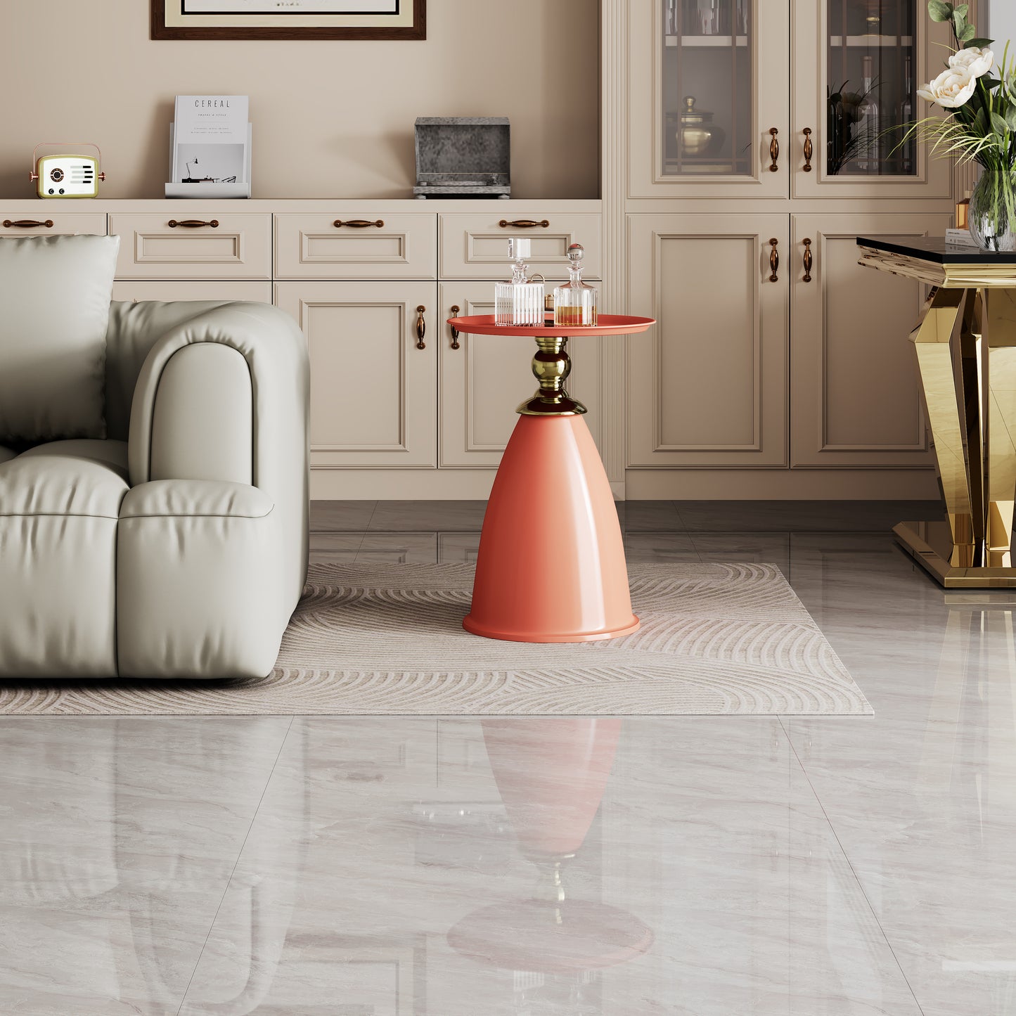 Luxury Design Iron End Table, Minimalist Round Side Table for Small Space