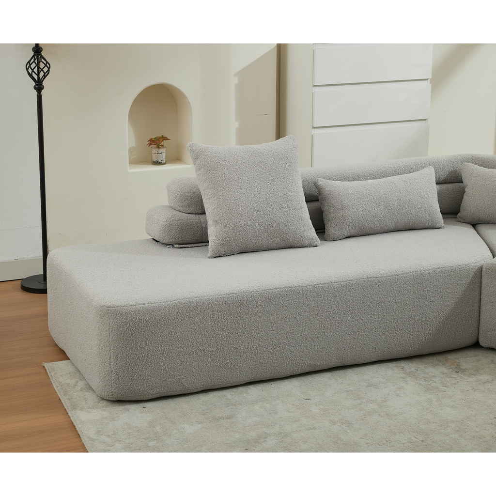 [NEW ARRIVED] [VIDEO PROVIDED] 128Minimalist Cloud Sectional Couch ,Modern Couches ,4-Seater ,No Assembly,Two modular sofa,Boucle Teddy Fabric, upholstered , anti-wrinkle fabric,Light Gray