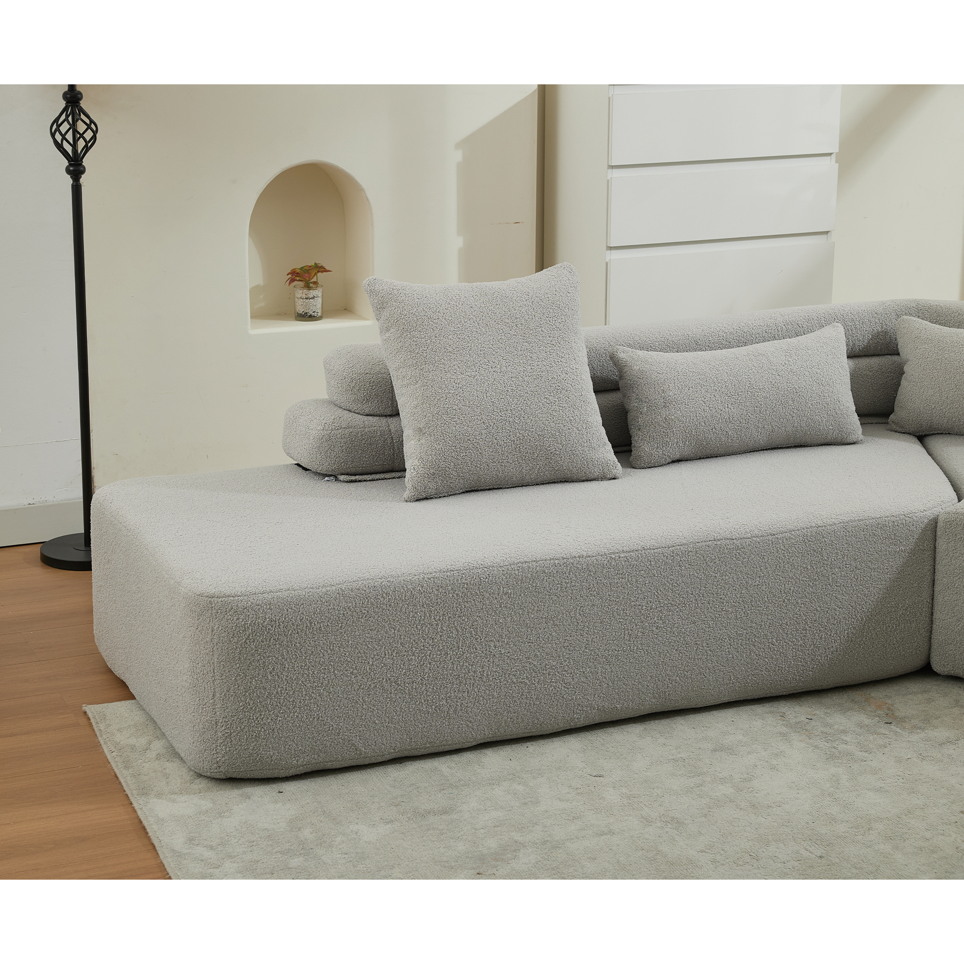 [NEW ARRIVED] [VIDEO PROVIDED] 128Minimalist Cloud Sectional Couch ,Modern Couches ,4-Seater ,No Assembly,Two modular sofa,Boucle Teddy Fabric, upholstered , anti-wrinkle fabric,Light Gray