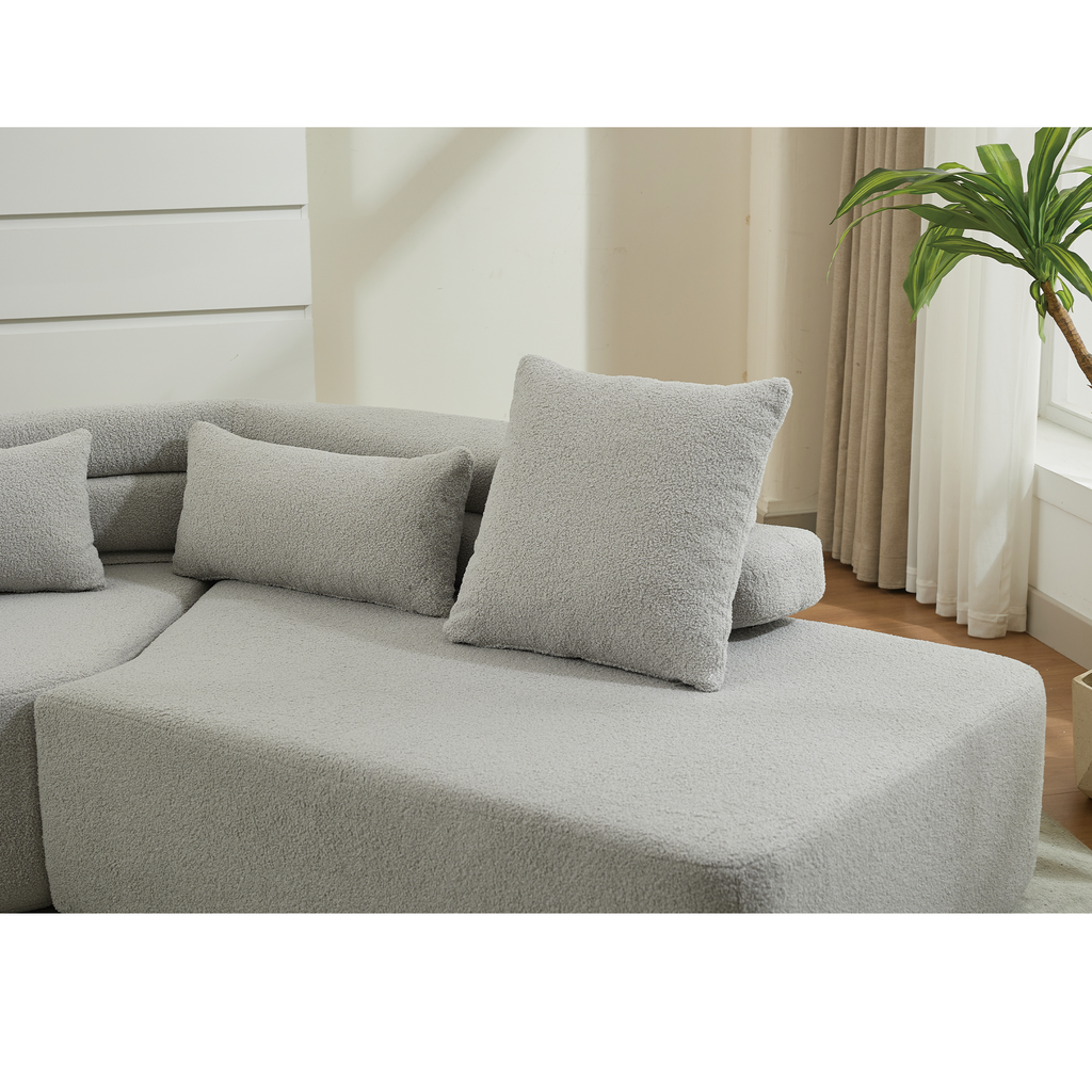 [NEW ARRIVED] [VIDEO PROVIDED] 128Minimalist Cloud Sectional Couch ,Modern Couches ,4-Seater ,No Assembly,Two modular sofa,Boucle Teddy Fabric, upholstered , anti-wrinkle fabric,Light Gray