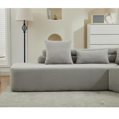 [NEW ARRIVED] [VIDEO PROVIDED] 128Minimalist Cloud Sectional Couch ,Modern Couches ,4-Seater ,No Assembly,Two modular sofa,Boucle Teddy Fabric, upholstered , anti-wrinkle fabric,Light Gray
