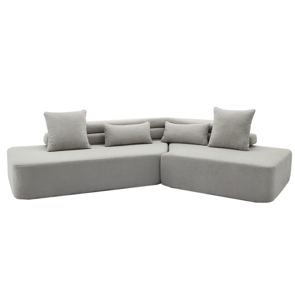 [NEW ARRIVED] [VIDEO PROVIDED] 128Minimalist Cloud Sectional Couch ,Modern Couches ,4-Seater ,No Assembly,Two modular sofa,Boucle Teddy Fabric, upholstered , anti-wrinkle fabric,Light Gray
