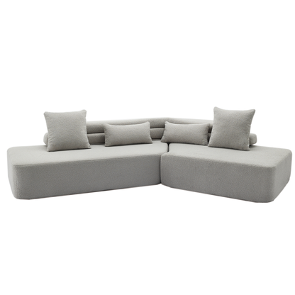 [NEW ARRIVED] [VIDEO PROVIDED] 128Minimalist Cloud Sectional Couch ,Modern Couches ,4-Seater ,No Assembly,Two modular sofa,Boucle Teddy Fabric, upholstered , anti-wrinkle fabric,Light Gray