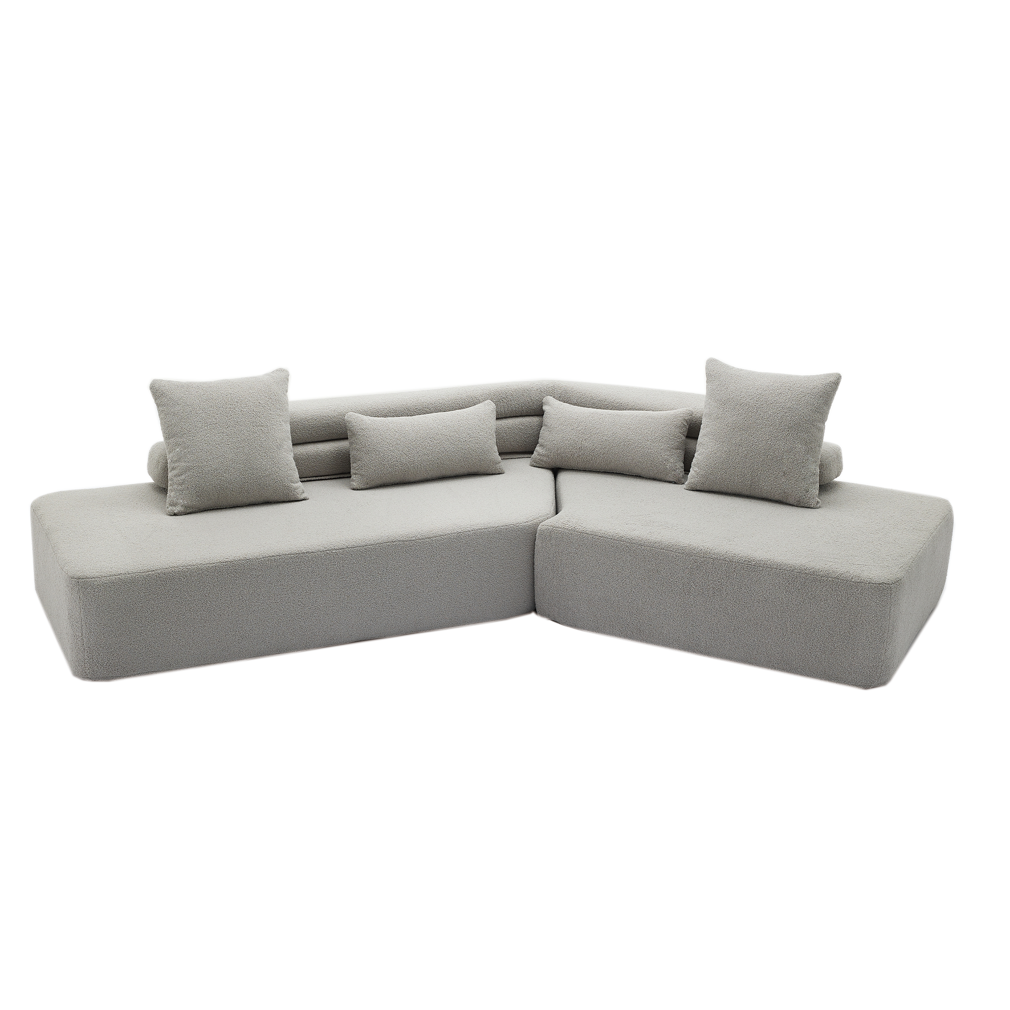 [NEW ARRIVED] [VIDEO PROVIDED] 128Minimalist Cloud Sectional Couch ,Modern Couches ,4-Seater ,No Assembly,Two modular sofa,Boucle Teddy Fabric, upholstered , anti-wrinkle fabric,Light Gray