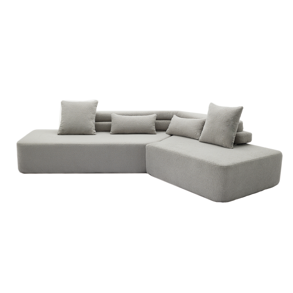 [NEW ARRIVED] [VIDEO PROVIDED] 128Minimalist Cloud Sectional Couch ,Modern Couches ,4-Seater ,No Assembly,Two modular sofa,Boucle Teddy Fabric, upholstered , anti-wrinkle fabric,Light Gray