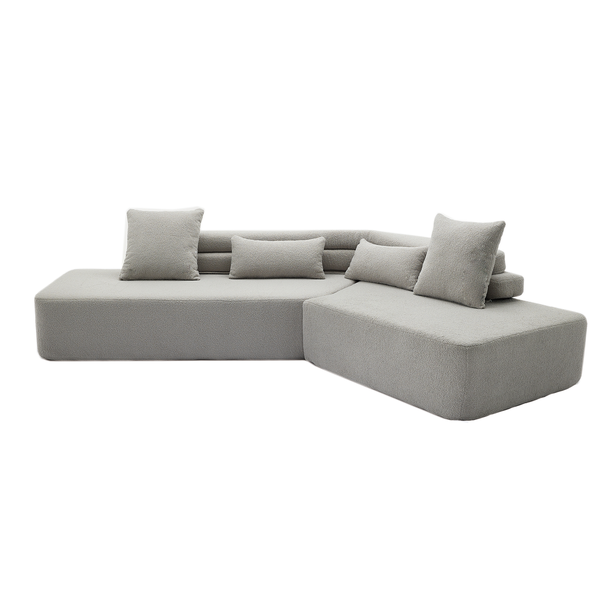 [NEW ARRIVED] [VIDEO PROVIDED] 128Minimalist Cloud Sectional Couch ,Modern Couches ,4-Seater ,No Assembly,Two modular sofa,Boucle Teddy Fabric, upholstered , anti-wrinkle fabric,Light Gray
