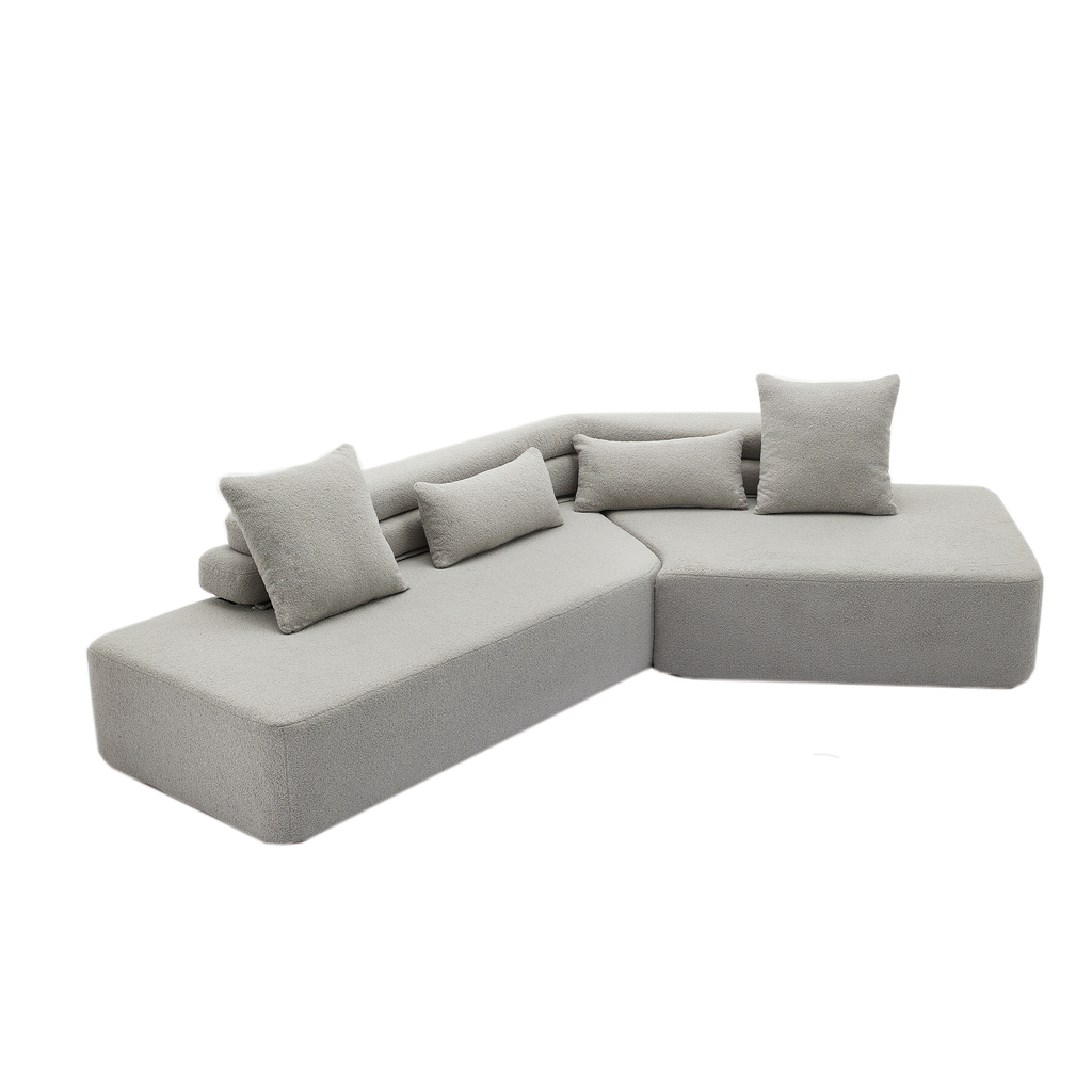 [NEW ARRIVED] [VIDEO PROVIDED] 128Minimalist Cloud Sectional Couch ,Modern Couches ,4-Seater ,No Assembly,Two modular sofa,Boucle Teddy Fabric, upholstered , anti-wrinkle fabric,Light Gray