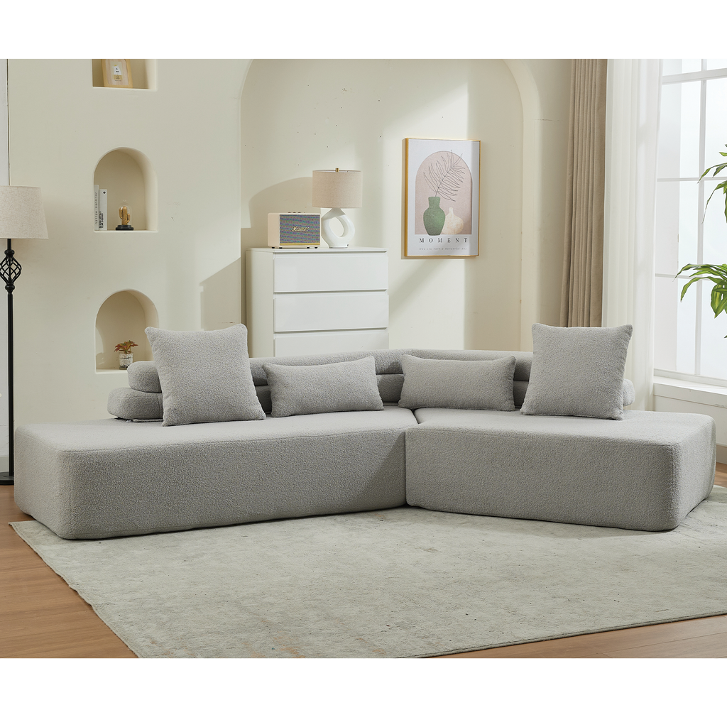 [NEW ARRIVED] [VIDEO PROVIDED] 128Minimalist Cloud Sectional Couch ,Modern Couches ,4-Seater ,No Assembly,Two modular sofa,Boucle Teddy Fabric, upholstered , anti-wrinkle fabric,Light Gray