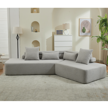[NEW ARRIVED] [VIDEO PROVIDED] 128Minimalist Cloud Sectional Couch ,Modern Couches ,4-Seater ,No Assembly,Two modular sofa,Boucle Teddy Fabric, upholstered , anti-wrinkle fabric,Light Gray