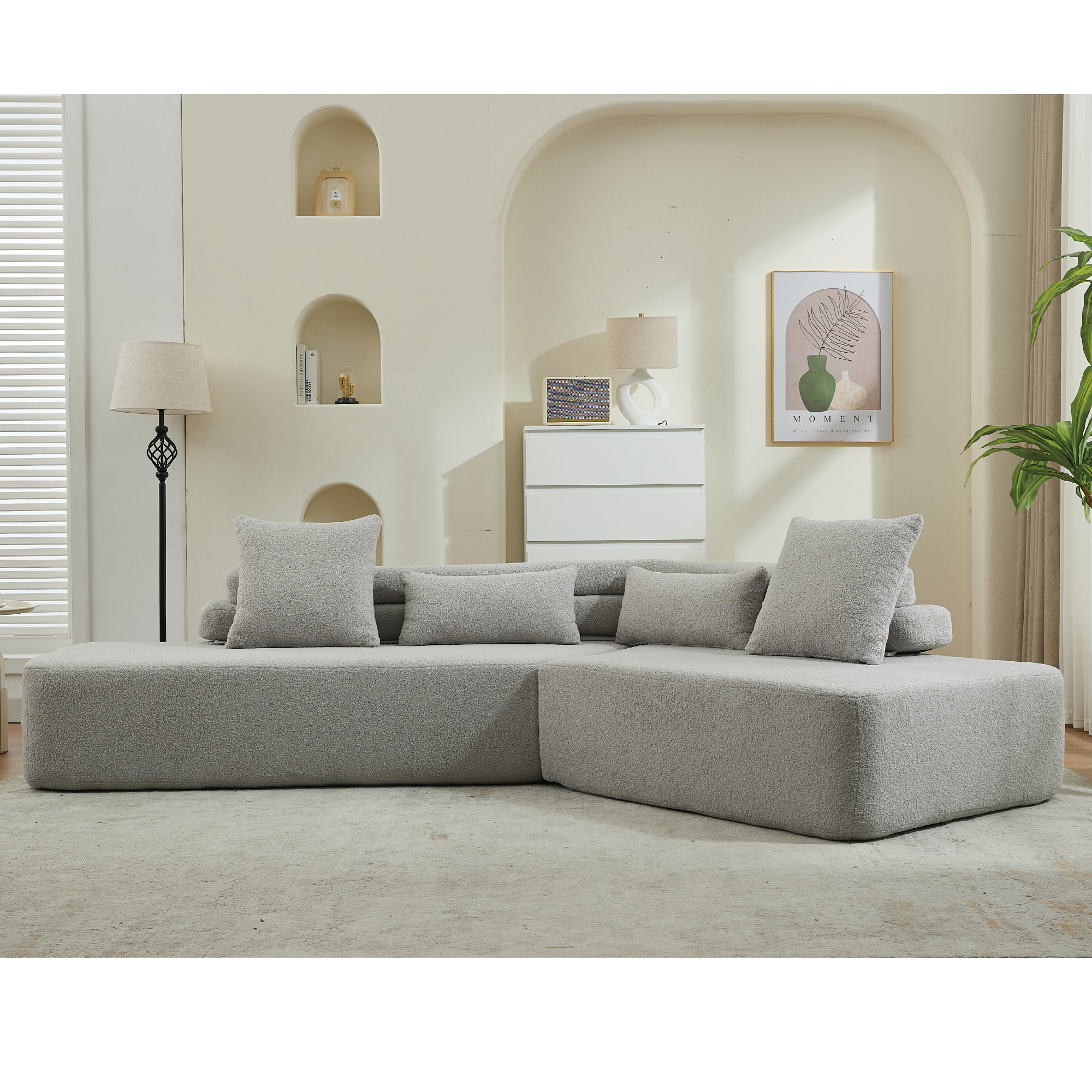 [NEW ARRIVED] [VIDEO PROVIDED] 128Minimalist Cloud Sectional Couch ,Modern Couches ,4-Seater ,No Assembly,Two modular sofa,Boucle Teddy Fabric, upholstered , anti-wrinkle fabric,Light Gray