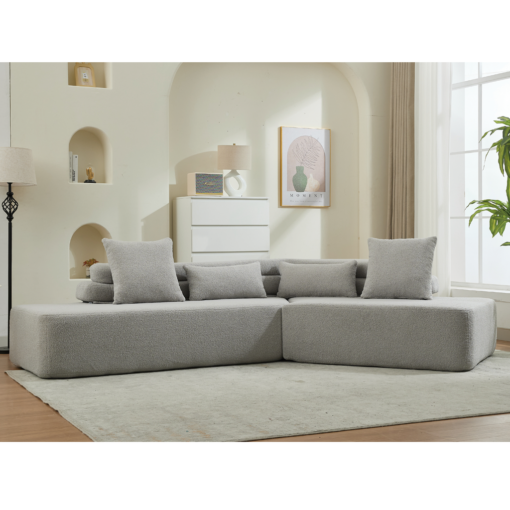 [NEW ARRIVED] [VIDEO PROVIDED] 128Minimalist Cloud Sectional Couch ,Modern Couches ,4-Seater ,No Assembly,Two modular sofa,Boucle Teddy Fabric, upholstered , anti-wrinkle fabric,Light Gray