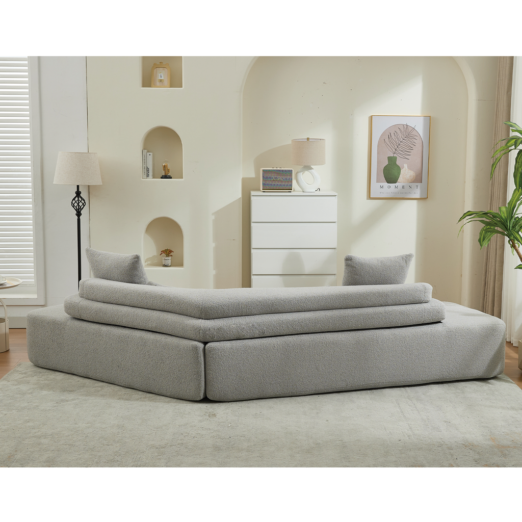 [NEW ARRIVED] [VIDEO PROVIDED] 128Minimalist Cloud Sectional Couch ,Modern Couches ,4-Seater ,No Assembly,Two modular sofa,Boucle Teddy Fabric, upholstered , anti-wrinkle fabric,Light Gray
