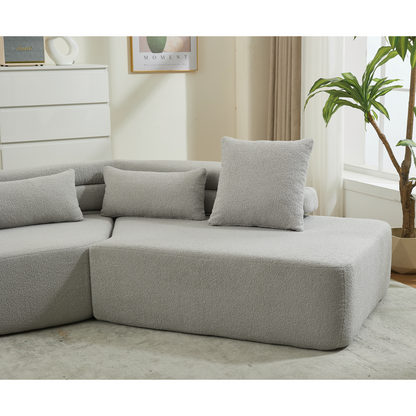 [NEW ARRIVED] [VIDEO PROVIDED] 128Minimalist Cloud Sectional Couch ,Modern Couches ,4-Seater ,No Assembly,Two modular sofa,Boucle Teddy Fabric, upholstered , anti-wrinkle fabric,Light Gray