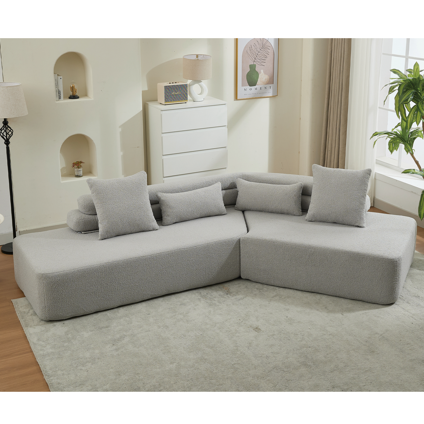 [NEW ARRIVED] [VIDEO PROVIDED] 128Minimalist Cloud Sectional Couch ,Modern Couches ,4-Seater ,No Assembly,Two modular sofa,Boucle Teddy Fabric, upholstered , anti-wrinkle fabric,Light Gray