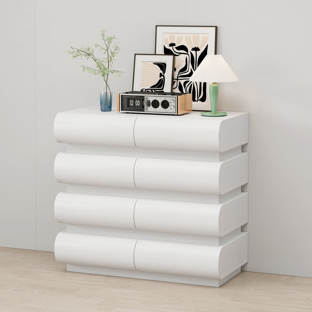 8 Drawer Dresser for Bedroom, White Dresser No Handle, Modern 8 Chest of Drawers with Wide Storage