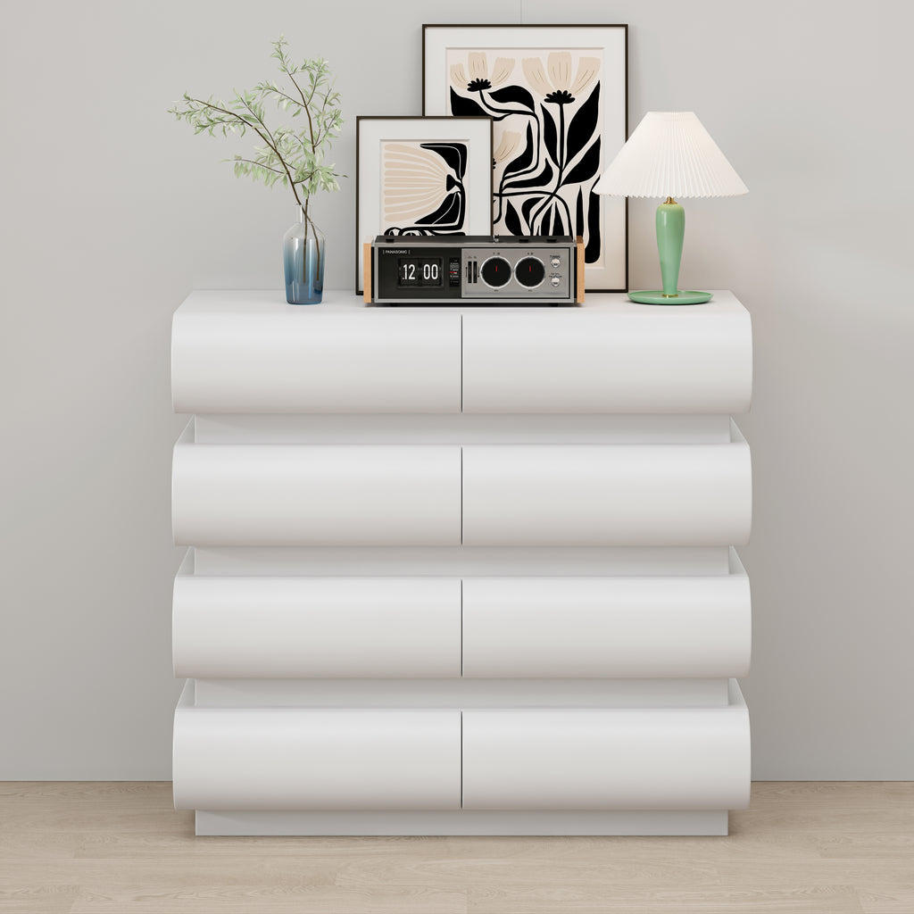 8 Drawer Dresser for Bedroom, White Dresser No Handle, Modern 8 Chest of Drawers with Wide Storage