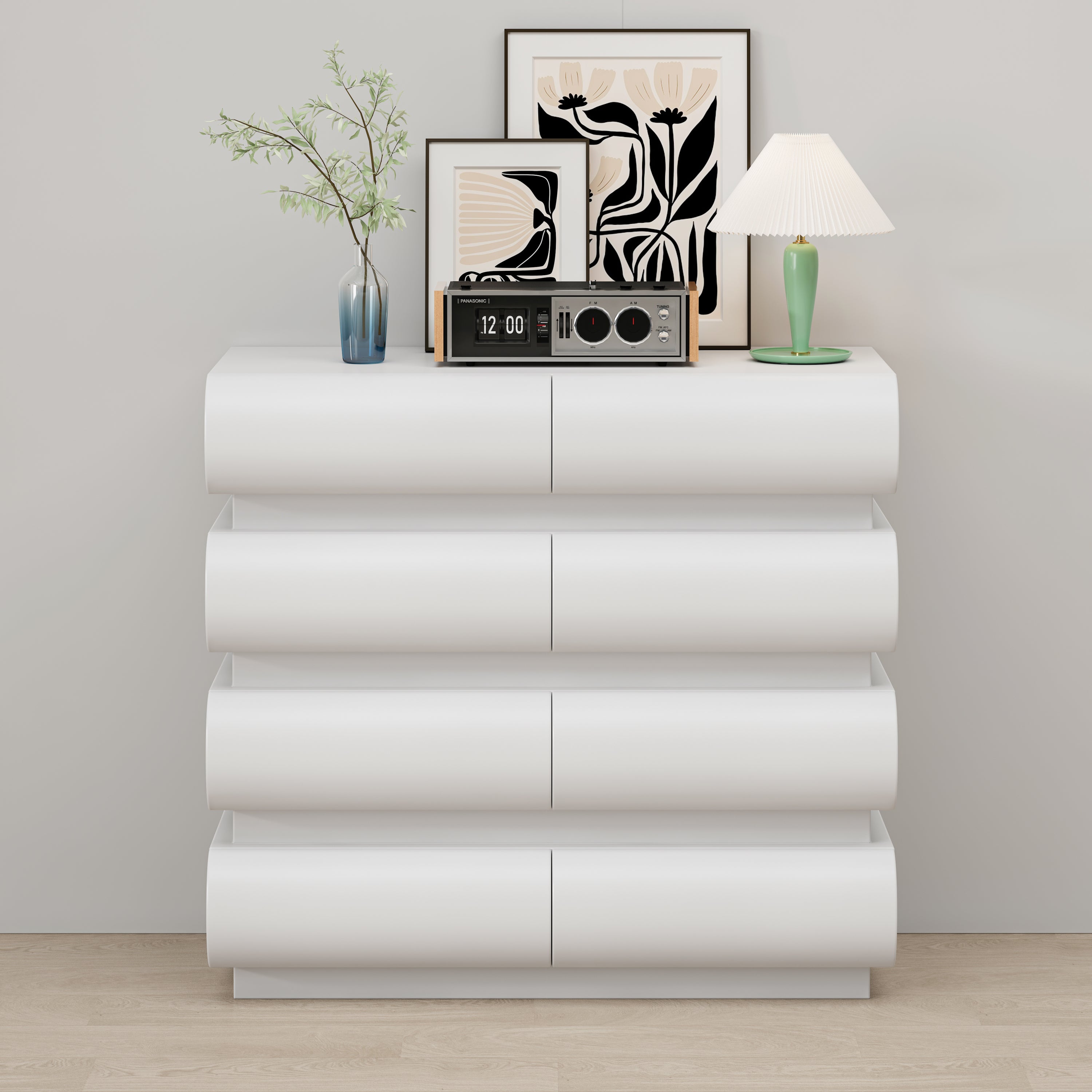 8 Drawer Dresser for Bedroom, White Dresser No Handle, Modern 8 Chest of Drawers with Wide Storage