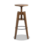 Spencer Minimalist Oak Wood Adjustable Bar Counter Stool, Walnut Brown Oak Wood