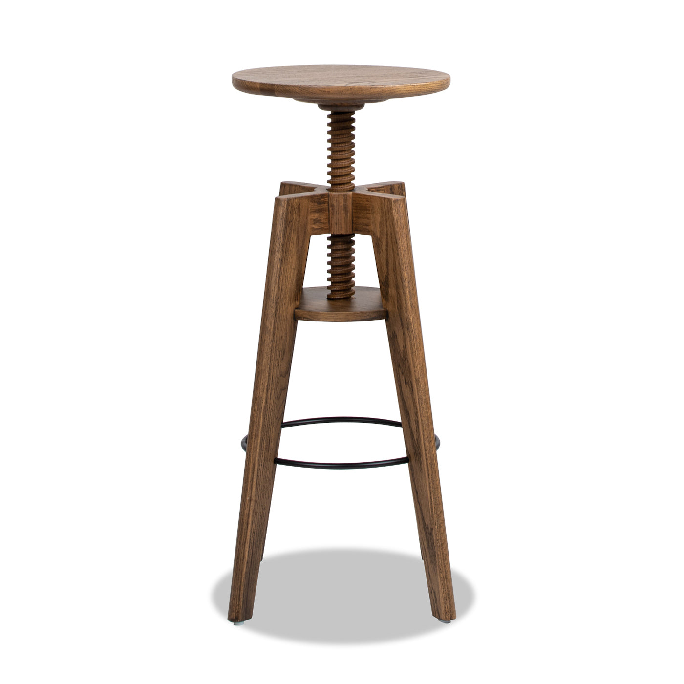 Spencer Minimalist Oak Wood Adjustable Bar Counter Stool, Walnut Brown Oak Wood