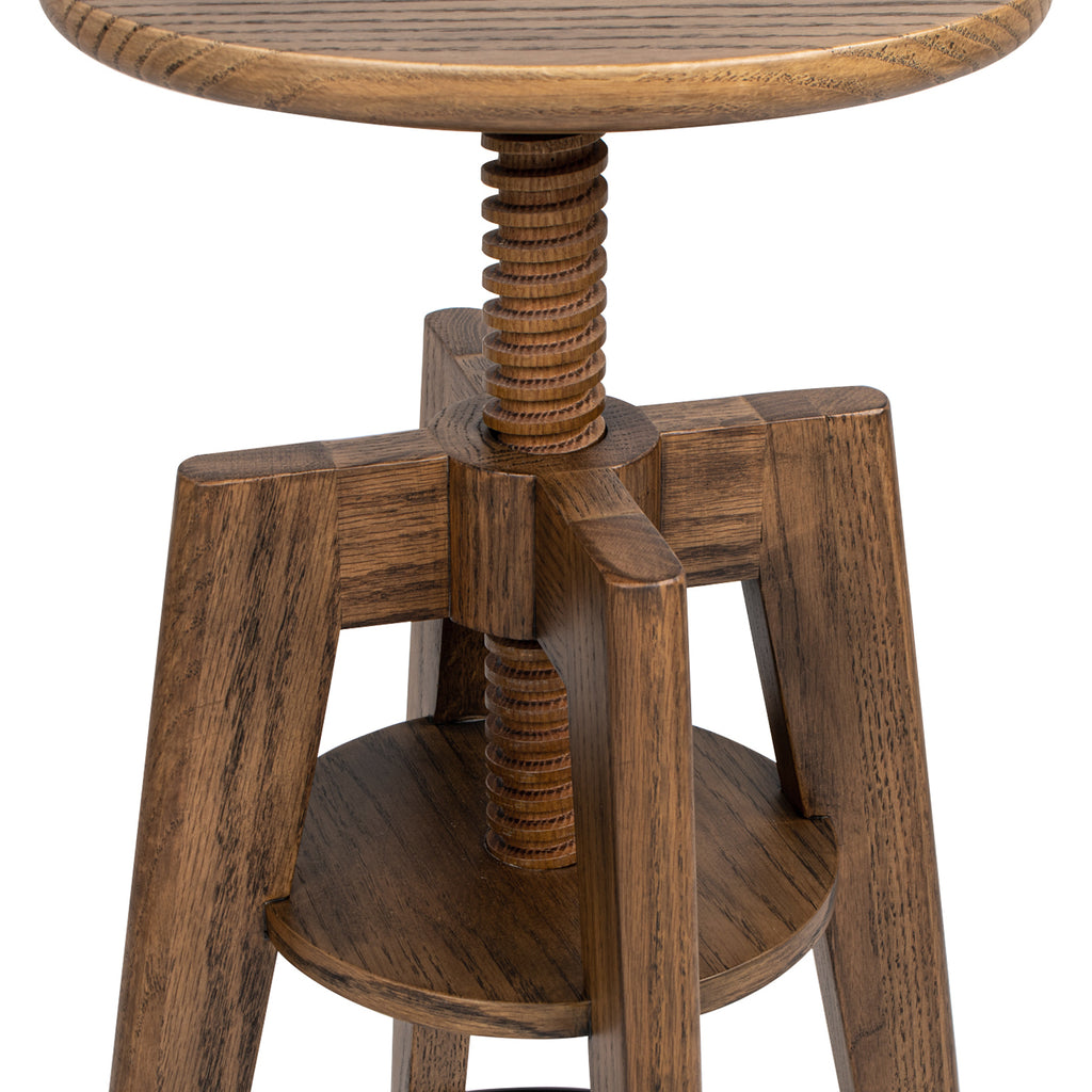 Spencer Minimalist Oak Wood Adjustable Bar Counter Stool, Walnut Brown Oak Wood