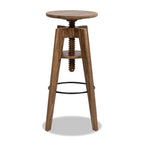 Spencer Minimalist Oak Wood Adjustable Bar Counter Stool, Walnut Brown Oak Wood