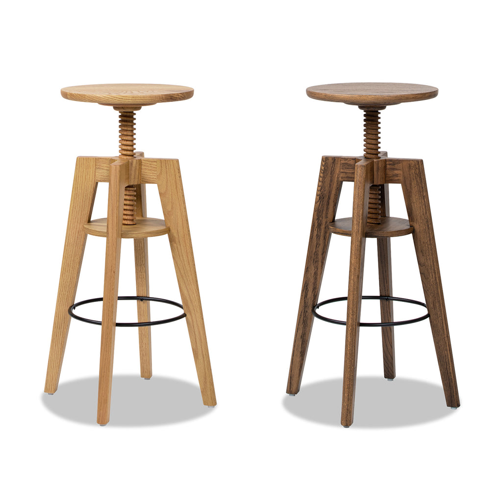 Spencer Minimalist Oak Wood Adjustable Bar Counter Stool, Walnut Brown Oak Wood