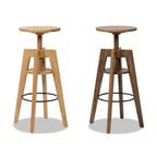 Spencer Minimalist Oak Wood Adjustable Bar Counter Stool, Walnut Brown Oak Wood