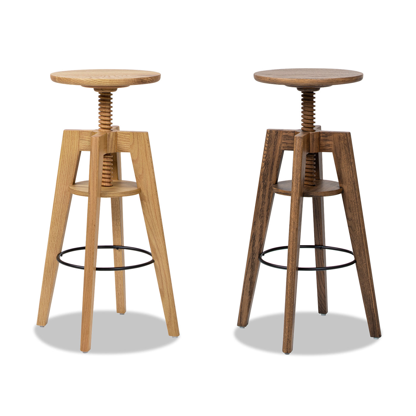 Spencer Minimalist Oak Wood Adjustable Bar Counter Stool, Walnut Brown Oak Wood
