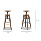Spencer Minimalist Oak Wood Adjustable Bar Counter Stool, Walnut Brown Oak Wood