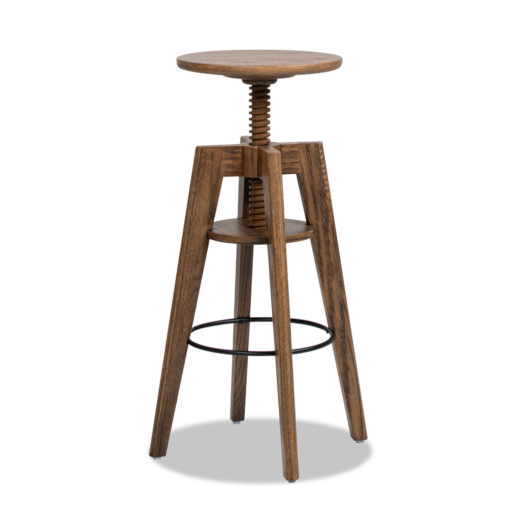 Spencer Minimalist Oak Wood Adjustable Bar Counter Stool, Walnut Brown Oak Wood