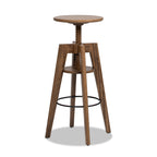 Spencer Minimalist Oak Wood Adjustable Bar Counter Stool, Walnut Brown Oak Wood
