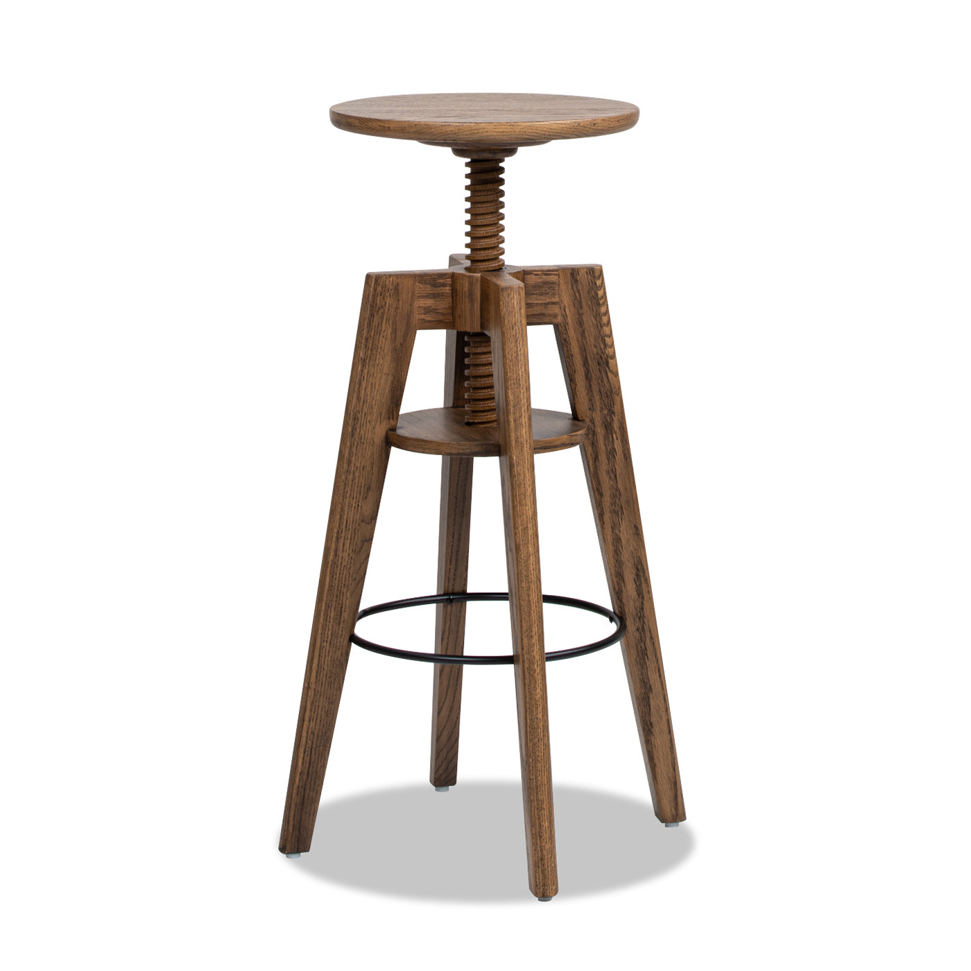 Spencer Minimalist Oak Wood Adjustable Bar Counter Stool, Walnut Brown Oak Wood