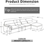 Cloud Sectional Sofa, Down-Filled Sofa, Living Room Modular Sofa, Minimalist Modern Style, Removable & Washable Sofa Cover, Chenille Fabric, Storage Function