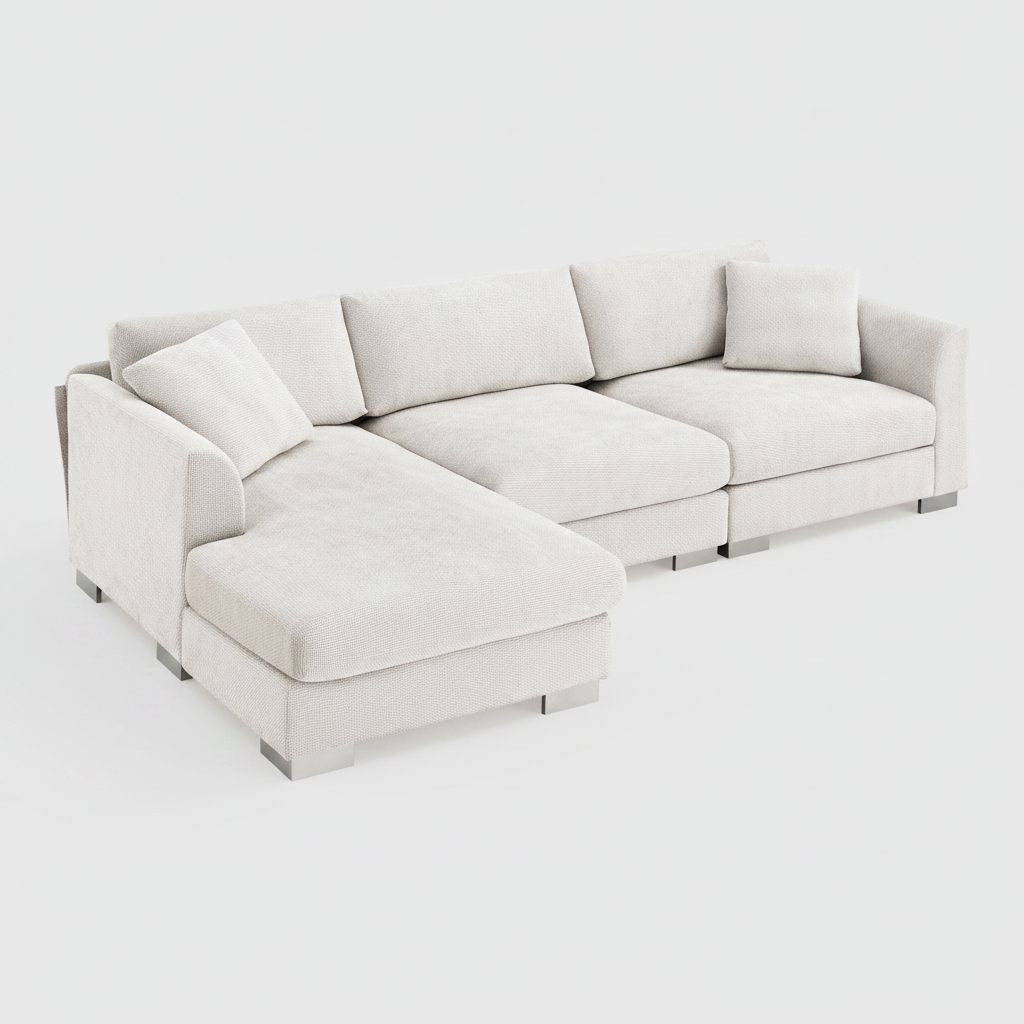 Beige sectional sofa on a white background
