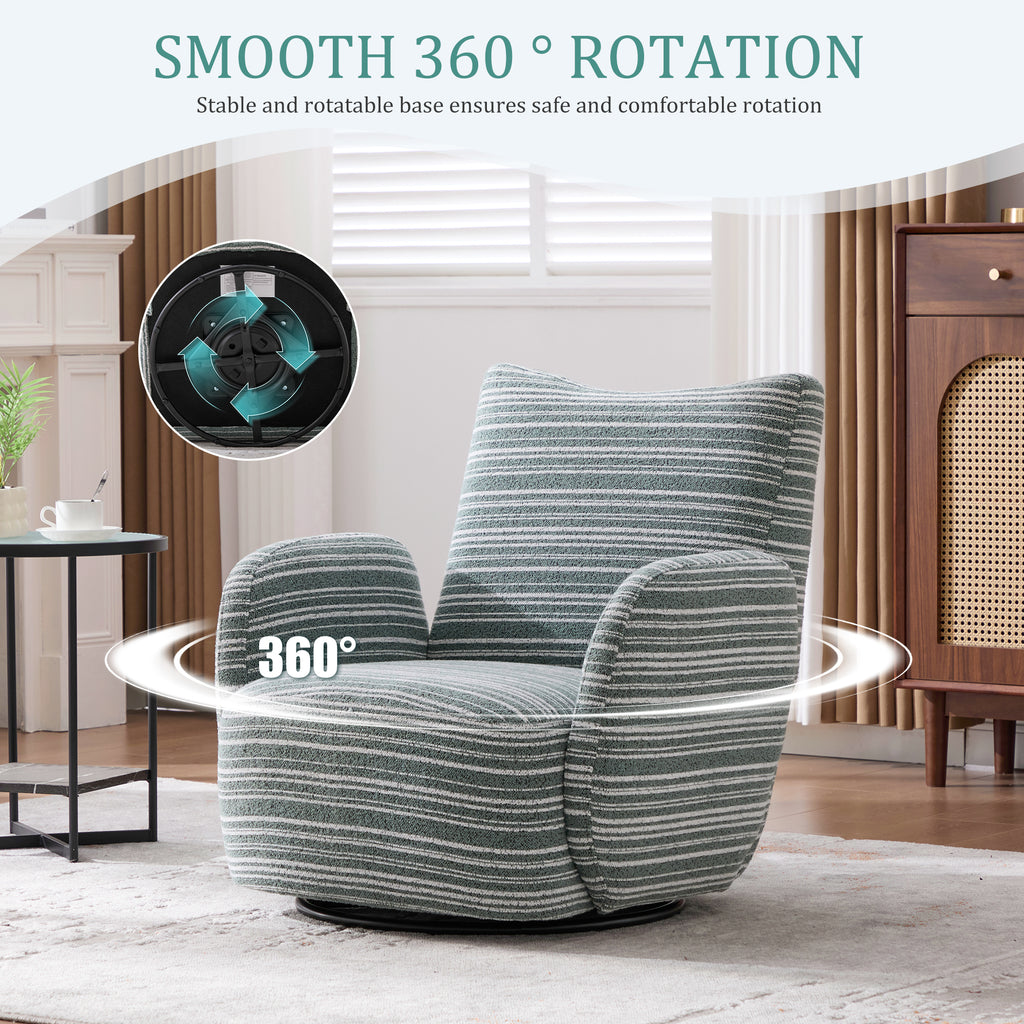 Modern Style 360° Swivel Leisure Chair Fabric Striped Armrest Swivel Chair with sand-rimmed fabric and metal bracket, suitable for living room, balcony and bedroom Accent Chair
