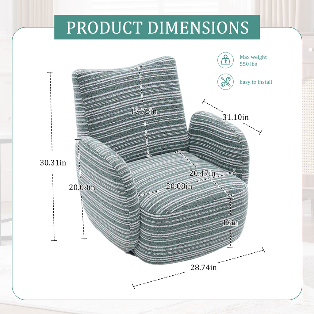 Modern Style 360° Swivel Leisure Chair Fabric Striped Armrest Swivel Chair with sand-rimmed fabric and metal bracket, suitable for living room, balcony and bedroom Accent Chair
