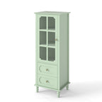 Minimalism Buffet Cabinet with Glass Doors and Double Drawer, Modern Wooden Storage Sideboard Cupboard for Living room, Dining Room Hallway Entryway (Mint Green) Buffets