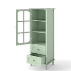 Minimalism Buffet Cabinet with Glass Doors and Double Drawer, Modern Wooden Storage Sideboard Cupboard for Living room, Dining Room Hallway Entryway (Mint Green) Buffets