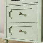 Minimalism Buffet Cabinet with Glass Doors and Double Drawer, Modern Wooden Storage Sideboard Cupboard for Living room, Dining Room Hallway Entryway (Mint Green) Buffets