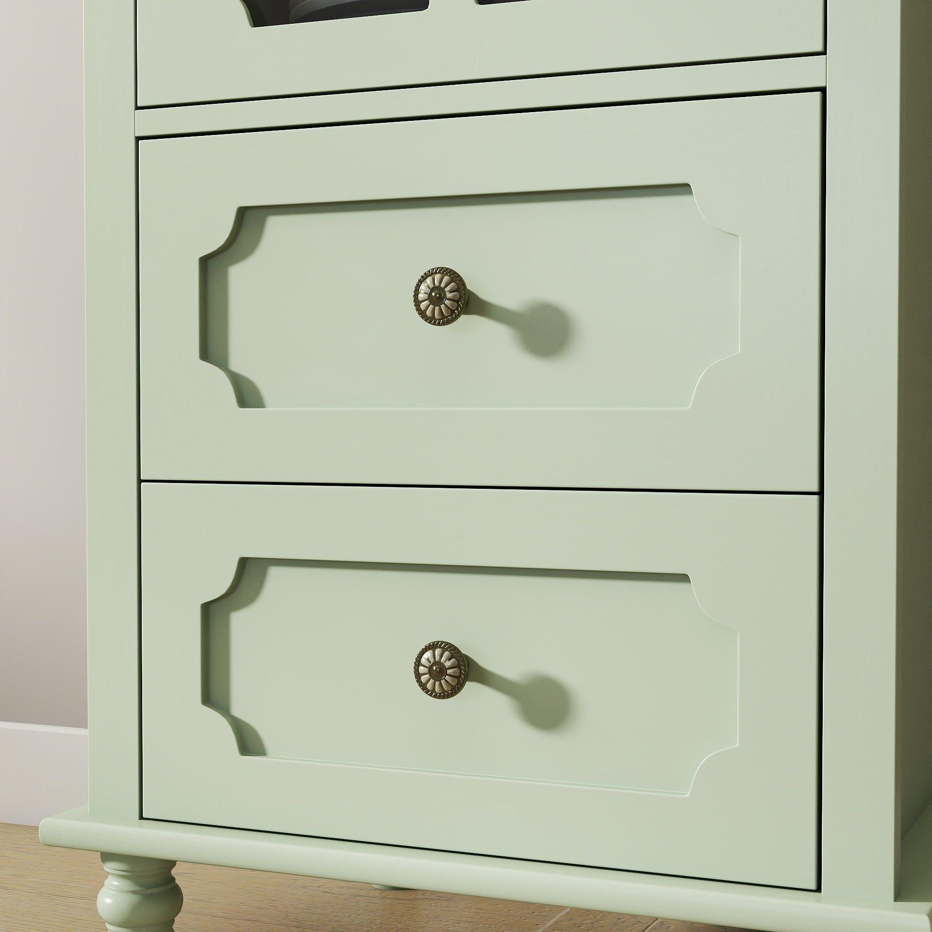 Minimalism Buffet Cabinet with Glass Doors and Double Drawer, Modern Wooden Storage Sideboard Cupboard for Living room, Dining Room Hallway Entryway (Mint Green) Buffets